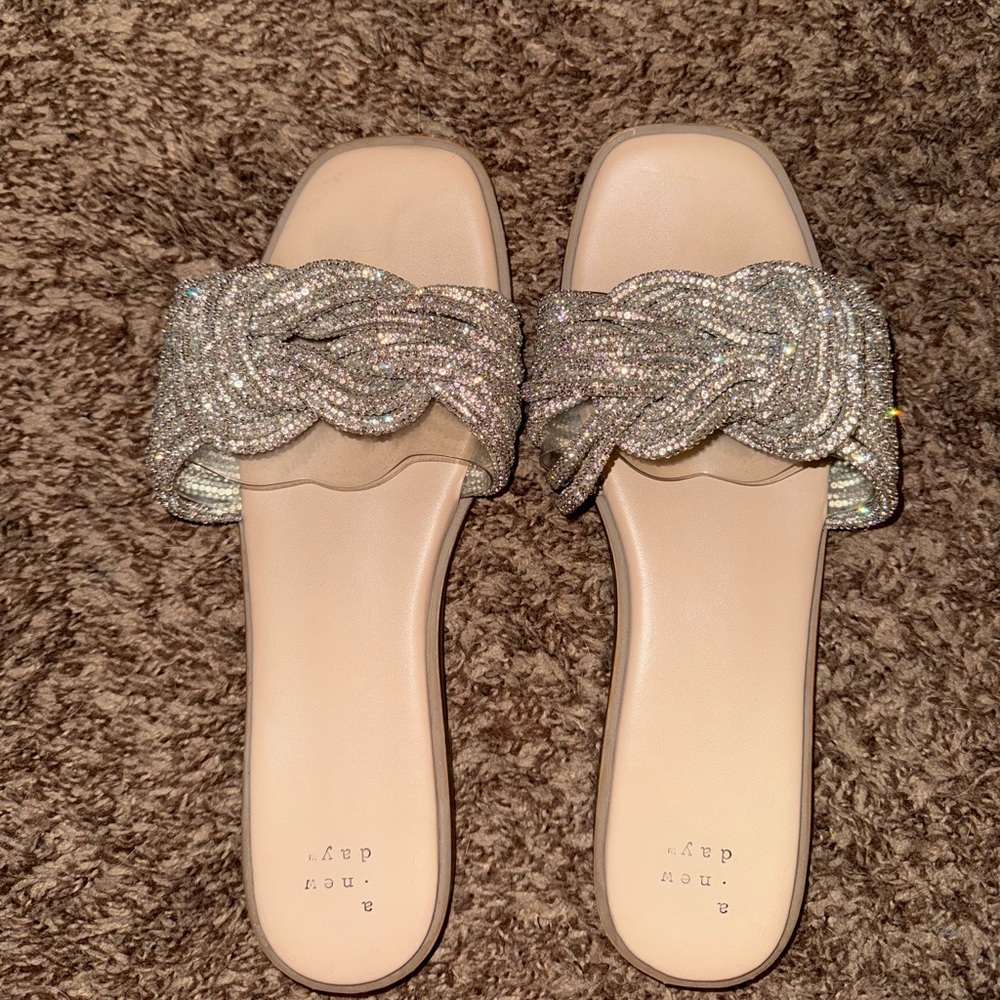 a new day Glitter Braided Slide Sandals in Nude Sparkle